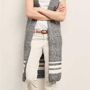 GAP Sweater Vest‎ Duster Gray White Striped Sleeveless Cardigan